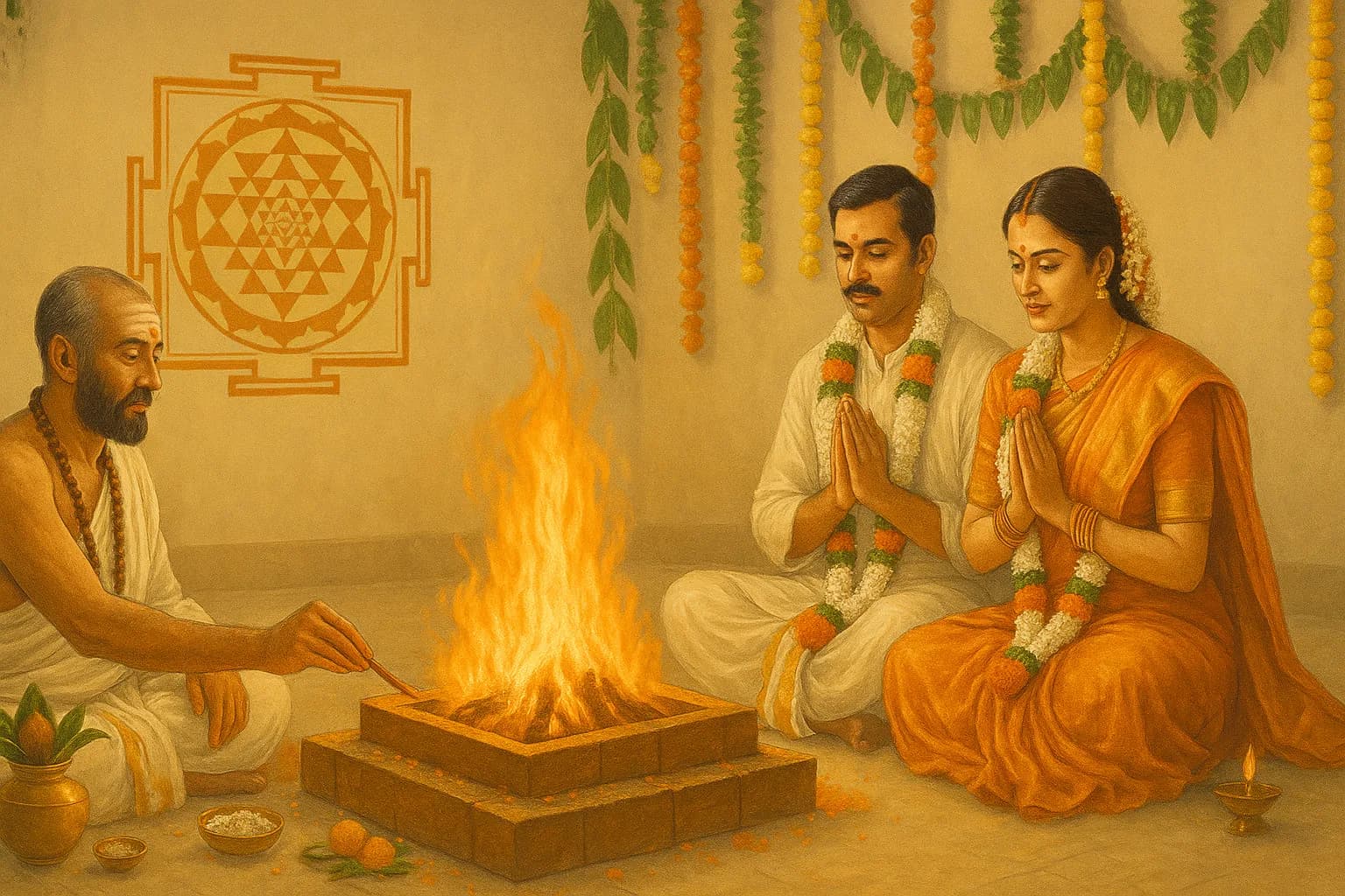 Tila Homa performed at home in Mathikere, Bangalore by a Gopuja Vedic pandit